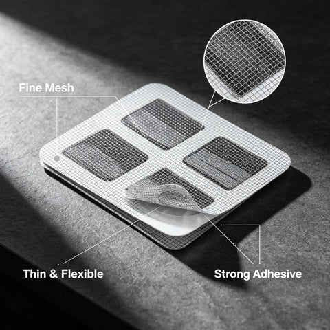 Close-up of 80Pcs 4x4 Disposable Hair Drain Stickers Anti Blocking, showcasing fine mesh and strong adhesive backing.
