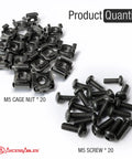 Bulletproof M5 Cage Nuts And Screws Pack With Washers For Quick Square Hole Rack Mount Hardware Upgrade On Server Cabinets Router Stands And Av Studio Racks showing 20 cage nuts and 20 screws.