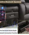 Power Loveseat Recliner With One Touch Control showing built-in Bluetooth speakers and hidden storage drawer