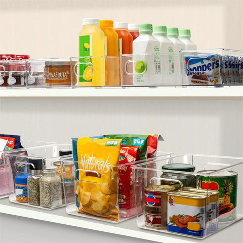 Straighten Up Your Space With This Solid 10 Piece Set Of Clear Plastic Storage Bins Featuring 4 Large And 6 Small Stackable Containers Made For Effortless Pantry Organization Home Kitchen Bathroom Cabinet Shelf Storage Hacks