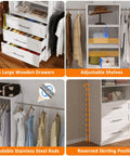 Slick Modular Closet System That Gives Your Bedroom A Major Wardrobe Flex Featuring Six Mega Drawers Eight Stretch Hanging Rods And Adjustable Shelving Towers White Four Piece Kit with storage drawers and hanging rods.