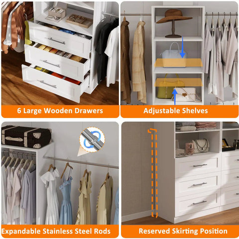 Slick Modular Closet System That Gives Your Bedroom A Major Wardrobe Flex Featuring Six Mega Drawers Eight Stretch Hanging Rods And Adjustable Shelving Towers White Four Piece Kit with storage drawers and hanging rods.