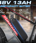 All Terrain Fat Tire Electric Bike For Adults showcasing 48V 13Ah battery, frame, and rear rack.