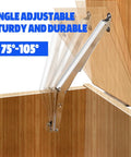 Two Pack 250N Lid Support Hinges For Toy Boxes installed on wooden trunk, demonstrating adjustable angle and support
