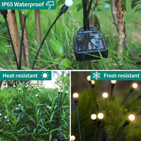Solar Firefly String Lights Waterproof Outdoor Decor For Yard, Patio, And Pathways in use under various weather conditions