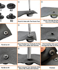 Step-by-step installation of a 15Mm Brass Snap Fasteners Kit With Caps And Sockets, Rivets And Snaps For Jackets And Belts, DIY Crafts