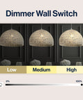 Dimmer wall switch settings for Cream Modern Boho Rope LED Pendant Light Fixture With Adjustable Dome Ceiling Lamp For Kitchen Island