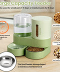 Automatic Pet Feeder And Gravity Water Dispenser Set Giving Busy Pet Parents A Peace Of Mind With Heavy Duty Stainless Steel Bowls For Cats Dogs And Puppies Ensuring Fur Kids Stay Well Fed And Hydrated Daily In Green with large capacity and water storage.