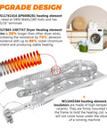 Upgrade Dryer Heating Element Kit WP3387747 with high-resistance coils and insulator, shown with detailed specifications.
