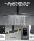 Dope 16 Inch Matte Black Shower System With Rainfall Head And Handheld Ceiling Mounted Bathroom Kit showcasing features