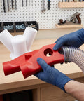 Heavy Duty Red Dust Hood For Machinery And Automatic Dust Collection Systems, red plastic hood connected to ducting.