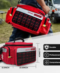 Rhino Rescue first aid kit bag in red with MOLLE front panel and reflective stripe; EMT/EMS trauma medical kit