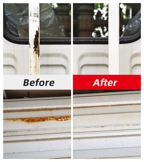 Before and after rust removal comparison on metal surface using 2 Inch Pro Grade Quick Change Roll Lock Discs Set, 31 Pcs