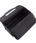 Open view of Patented Detachable Wheeled 17 Inch Leather Catalog Briefcase Workhorse with file divider and organizer pockets