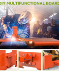 Welding worker assembling Beefy Point Four Inch Thick Heavy Duty Skid Steer Attachment Plate with 2 Inch Trailer Hitch Receiver