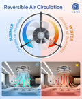 Sleek 20 Inch Low Profile Ceiling Fan With Dimmable Led Lights, Smart App And Remote, Adjustable Color Temp, Super Smooth Airflow, Total Vibe Upgrade For Cozy Bedrooms And Small Rooms, showing reversible air circulation for summer and winter.