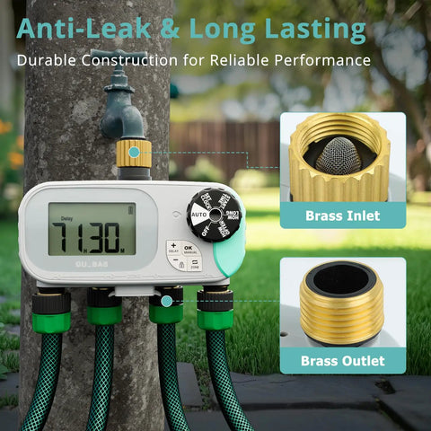 No Fuss All In One Sprinkler Timer For Garden Hose With Child Lock Programmable Brass Digital Water Timer 4 Zone Detail