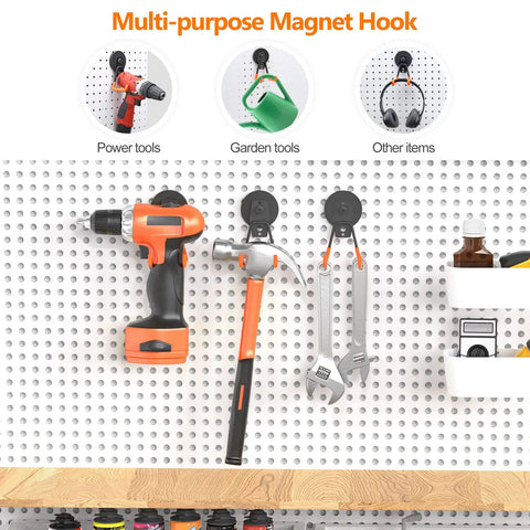 Heavy Duty Magnetic Hook Set Three Pack with Double Hanging Design for Garage Tools and Hoses 2.6 Inch Industrial Utility Hangers