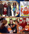Children in costumes holding Say Boo To Drugs Halloween Reflective Gift Bags 150 Pack For Trick Or Treat Parties Party Favors