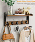 Top Tier Wall Mounted Wood Coat Rack With Five Heavy Duty Metal Hooks And Rustic Brown Shelf For Bedroom Bathroom Entryway No Sweat Setup Ultimate Daily Storage Solution Super Durable featuring decor and hooks.