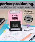Heavy Duty Date Stamp For Shipping And Expiration Tracking Built Like A Rock With Black Ink And Customizable Mount Colors A Total Office Game Changer That Goes Hard Daily on a document with open base design.