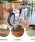 Heavy Duty Bulletproof Polyurethane Office Chair Wheels For Carpet Replacement Casters, close-up view on hardwood floor.