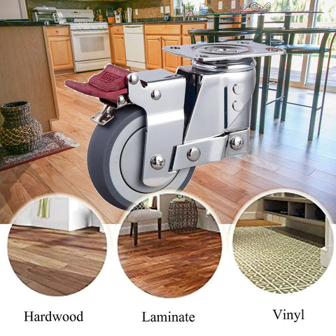 Heavy Duty Bulletproof Polyurethane Office Chair Wheels For Carpet Replacement Casters, close-up view on hardwood floor.