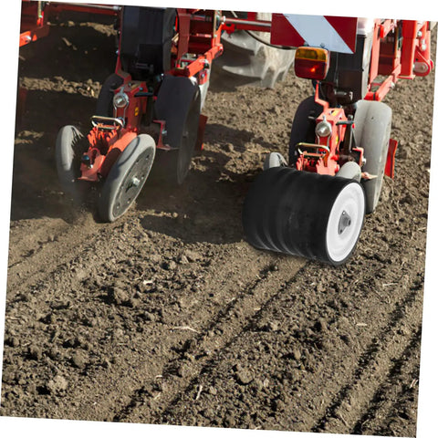 Beefed-Up Planting Wheel Rubber Soil Pressing Roller, Precision Seeder Accessory in use on row crop planter in field