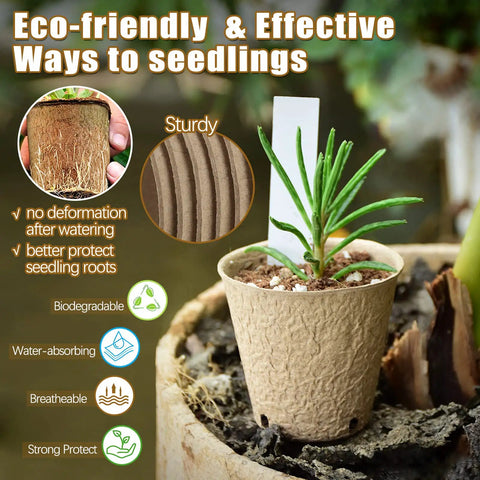 Biodegradable Seed Starter Pots Set 102 Pack 3.15 Inch With Drainage Holes For Seedlings Garden Plant Starters For Veggies And Flowers Includes Bonus 50 Plant Labels Easy Start No Fuss