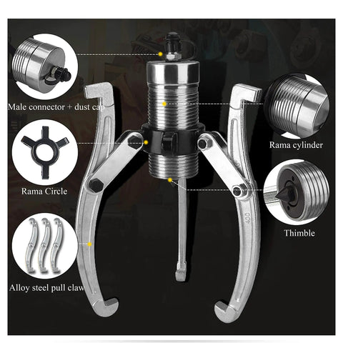 Heavy Duty Hydraulic Bearing Puller With Three Jaw Gear Extractor And Fast Pump showcasing alloy steel claws and hardware components.