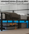 King Size Metal Platform Bed Frame With Led Headboard And Built In Charging Station Sets Off Cool Vibes With Music Sync Lights showing underbed storage space