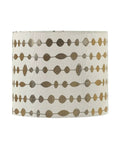 Transitional Drum Lamp Shade With Spider Construction Beige Faux Linen Fabric And Gold Print 12 Inch Wide Brass Fitter