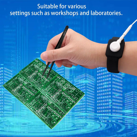 Hand wearing anti static wrist strap for ESD grounding 9 inch adjustable button style conductive silicone wristband with circuit board