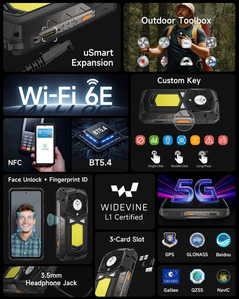 Armor 29 Pro Thermal 5G Rugged Phone With Dual 6.67 Inch AMOLED Dual Screen, 64MP, 50MP, And 50MP Triple Camera, Massive 21200mAh Battery With 120W Fast Charge, 32GB RAM And 512GB/2TB Storage, MTK Dimensity 7400, Android 15, Widevine L1, 1000LM LED Light in rugged rear view