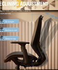 Ergonomic Mesh Office Chair With Adjustable Lumbar Support And Armrests showing reclining adjustment with angle details
