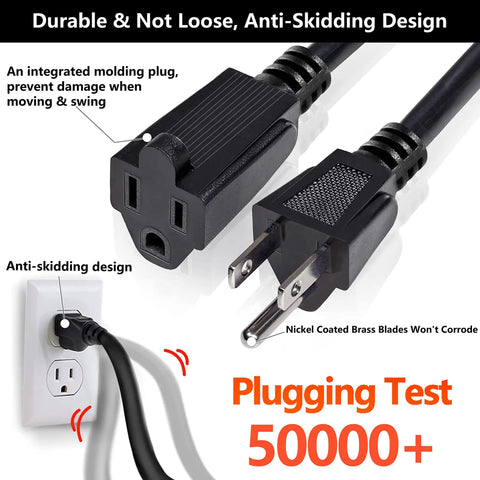 100 Ft No Fuss Outdoor Extension Cord With Multiple Outlets For Indoor And Outdoor Use Waterproof 16 AWG Flexible Cable With 3 Prong Grounded Plug UL Listed 125V 13A Safe Outdoor Power Accessory featuring anti-skidding design and plug durability