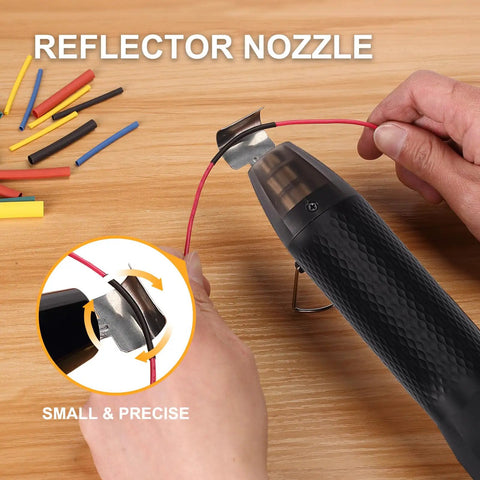 Mini Heat Gun With Dual Temp 350W High Power Go To Hot Air Tool For Shrink Tubing And Embossing Crafts with reflector nozzle in use