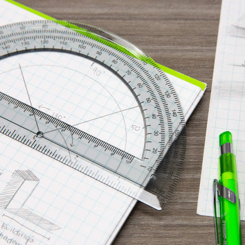 Clear 6 Inch Semicircular Protractor For Geometry And Math 180 Degree Angle Ruler Plastic School Protractor For Students No Fuss Drafting And Accurate Measuring Tool on graph paper