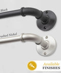 Industrial Pipe Curtain Rod In Textured Black Five Eighths Inch Diameter Adjustable Forty Eight To Eighty Four Inches available finishes