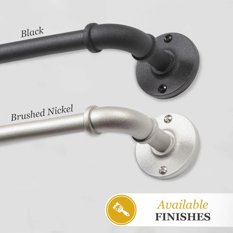 Industrial Pipe Curtain Rod In Textured Black Five Eighths Inch Diameter Adjustable Forty Eight To Eighty Four Inches available finishes