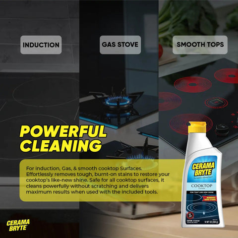 Glass Cooktop And Stove Top Cleaner Kit With Scraper, Razor, And Pad To Fight Tough Stains On Gas, Electric, Ceramic Surfaces