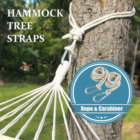 Tree Swing Straps And Hammock Rope Kit, 13 Ft Each With Heavy Duty Carabiner Hooks, attached to tree, easy outdoor setup