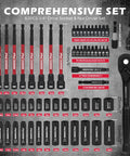 Pro Grade 63 Piece Metric Socket Set And Nut Driver Kit For One Quarter Inch Drive, Standard And Deep Sockets Layout