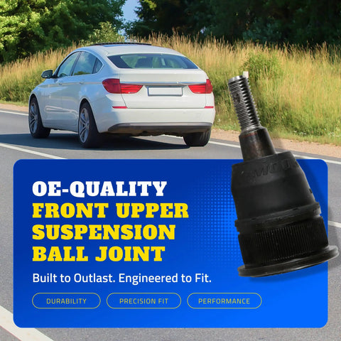 Heavy Duty Steering Drag Link With Ball Joint For Chevy Silverado Front And Upper Suspension Replacement, Precision Fit For Easy Install, Durable Auto Part For Strength And Longevity. Rear view of white sedan and front upper suspension ball joint