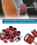 Aluminum Oxide Sanding Drum Kit With 198 Sanding Bands In 80 120 240 Grits And 12 Mandrels for detailed metal grinding.