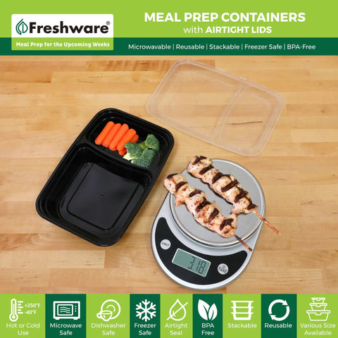 Top Tier Meal Prep Setup, Two Compartment Bento Boxes With Secure Lids, 15 Pack Stackable Food Storage Containers, BPA Free Microwave And Dishwasher Safe, 28 Oz Portions Hit The Spot Daily