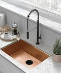 Undermount Stainless Steel Kitchen Sink Rose Gold Finish 18 Gauge With Rear Center Drain 8 Inch Basin Depth in a countertop