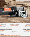 VEVOR 4000 Lb Electric Winch For Atv And Utv Recovery, heavy duty steel rope, dimensions 11.2 in x 4 in, with wireless remote control.
