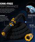 TITAN Flexible Garden Hose 50ft with brass fittings and jet nozzle; black braided outer sheath, yellow connectors