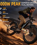 Man riding 8000W Peak Dual Motor Electric Bike For Adults With Removable 52V 30Ah Battery Up To 120 Miles And 55 MPH on terrain